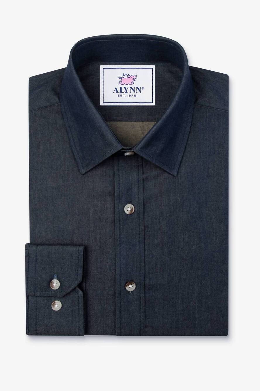 NEW ALYNN liam untuckable slim fit dress shirt in dark denim